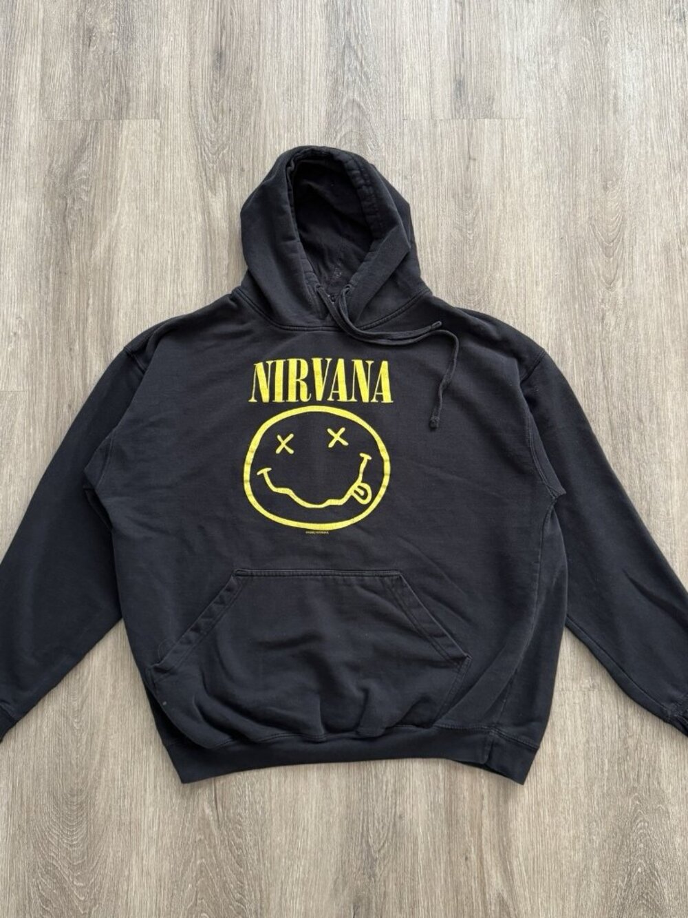 Nirvana Smiley Art Black Hoodie Band Music Album Tour Concert Promo Fade